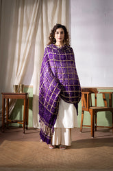 Violate - Ombre Dyed Garchola Bandhani Modal Silk Dupatta with Zari Lagdi Patta