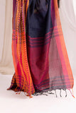 Begumpuri Handloom Cotton Saree - Navy Blue/Orange