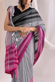 Begumpuri Handloom Cotton Saree - Grey/Pink/Black