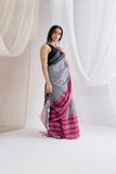Begumpuri Handloom Cotton Saree - Grey/Pink/Black