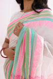 Begumpuri Handloom Cotton Saree - White/Pink