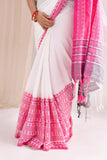 Begumpuri Handloom Cotton Saree - White/Grey/Pink
