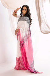 Begumpuri Handloom Cotton Saree - White/Grey/Pink