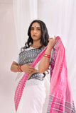 Begumpuri Handloom Cotton Saree - White/Grey/Pink