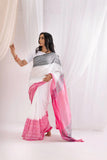 Begumpuri Handloom Cotton Saree - White/Grey/Pink