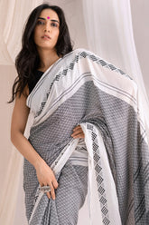 Begumpuri Handloom Cotton Saree - Grey/White