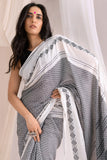 Begumpuri Handloom Cotton Saree - Grey/White