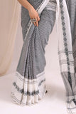 Begumpuri Handloom Cotton Saree - Grey/White