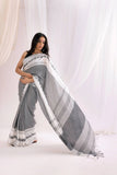 Begumpuri Handloom Cotton Saree - Grey/White