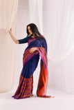 Begumpuri Handloom Cotton Saree - Blue/Orange