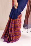 Begumpuri Handloom Cotton Saree - Blue/Orange