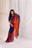 Begumpuri Handloom Cotton Saree - Blue/Orange
