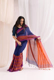 Begumpuri Handloom Cotton Saree - Blue/Orange