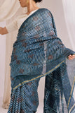 Indigo - Chanderi Silk Ajrakh Hand block Printed Saree | Natural Vanaspati Dyes