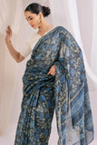 Indigo - Chanderi Silk Ajrakh Hand block Printed Saree | Natural Vanaspati Dyes