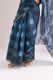 Indigo - Chanderi Silk Ajrakh Hand block Printed Saree | Natural Vanaspati Dyes