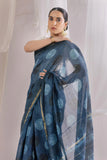 Indigo - Chanderi Silk Ajrakh Hand block Printed Saree | Natural Vanaspati Dyes