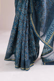 Indigo - Chanderi Silk Ajrakh Hand block Printed Saree | Natural Vanaspati Dyes
