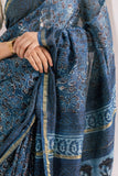 Indigo - Chanderi Silk Ajrakh Hand block Printed Saree | Natural Vanaspati Dyes