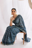 Indigo - Chanderi Silk Ajrakh Hand block Printed Saree | Natural Vanaspati Dyes