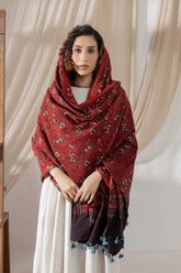 Red - Ajrakh Hand Block Printed Cotton Dupatta