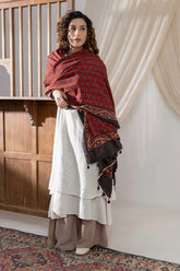 Red - Ajrakh Hand Block Printed Cotton Dupatta