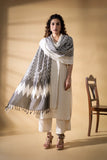 Grey/White - Pochampally double Ikat cotton dupatta