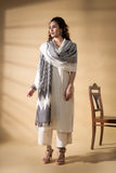 Grey/White - Pochampally double Ikat cotton dupatta
