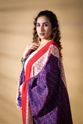 Wine/Red - Pochampally double Ikat cotton dupatta