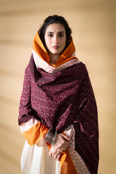 Deep Brown - Pochampally double Ikat cotton dupatta