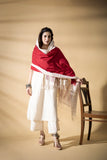 Red - Pochampally double Ikat cotton dupatta