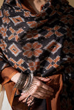 Brown/Black - Pochampally double Ikat cotton dupatta