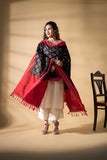 Red/Black - Pochampally double Ikat cotton dupatta