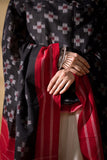 Red/Black - Pochampally double Ikat cotton dupatta