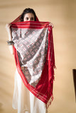 Red/Grey - Pochampally double Ikat cotton dupatta