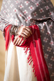 Red/Grey - Pochampally double Ikat cotton dupatta
