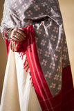 Red/Grey - Pochampally double Ikat cotton dupatta