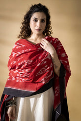 Red/Black - Pochampally double Ikat cotton dupatta