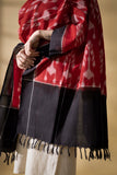 Red/Black - Pochampally double Ikat cotton dupatta