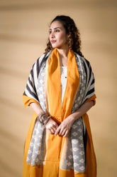 Yellow - Pochampally double Ikat cotton dupatta