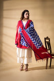 Red/Blue - Pochampally double Ikat cotton dupatta