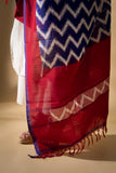 Red/Blue - Pochampally double Ikat cotton dupatta