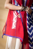 Red/Blue - Pochampally double Ikat cotton dupatta
