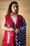 Red/Blue - Pochampally double Ikat cotton dupatta