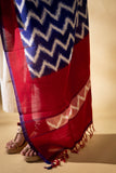 Red/Blue - Pochampally double Ikat cotton dupatta