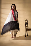 Black/White - Pochampally double Ikat cotton dupatta
