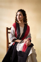 Black/White - Pochampally double Ikat cotton dupatta
