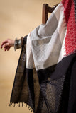 Black/White - Pochampally double Ikat cotton dupatta