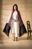 Black/White - Pochampally double Ikat cotton dupatta