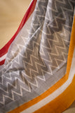 Grey/Red/Yellow - Pochampally double Ikat cotton dupatta